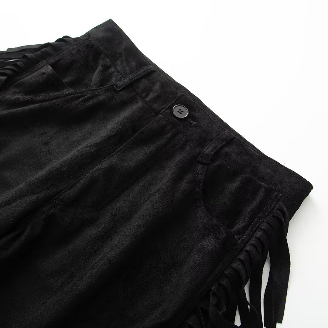 Womens Loose High-Waist Pants with Side Fringes and Button Closure Mune Fashion