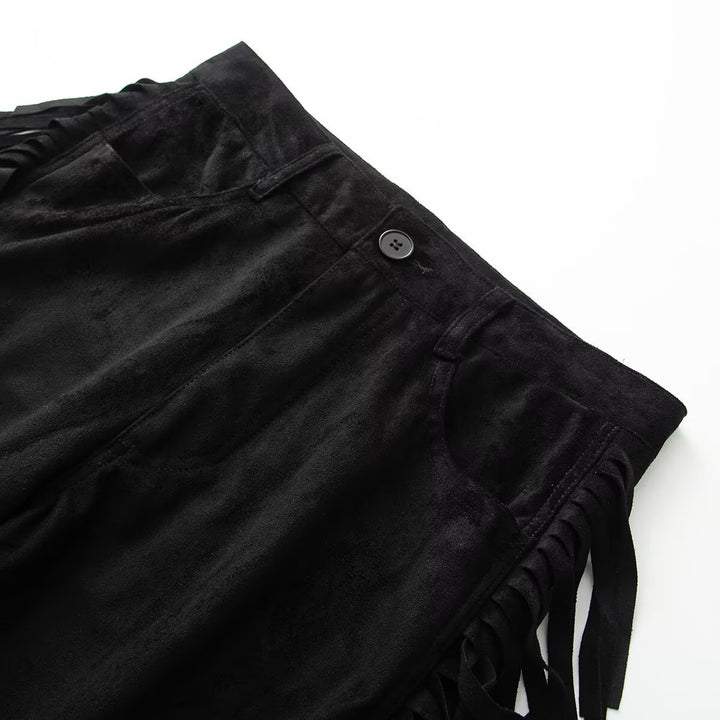 Womens Loose High-Waist Pants with Side Fringes and Button Closure Mune Fashion