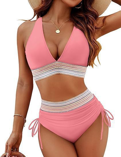 Women's High-Cut Bikini with V-Neckline and Ruffled Detail Mune Fashion