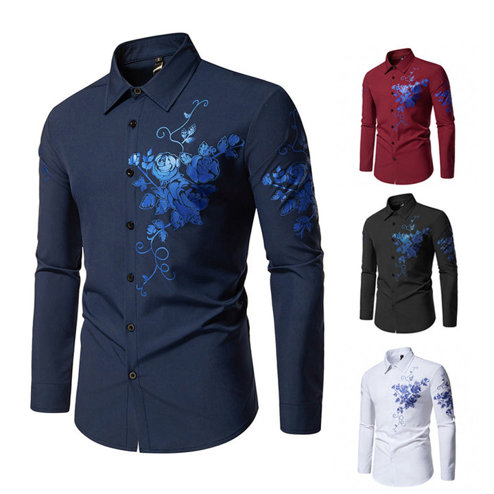 Men's Slim-Fit Long Sleeve Shirt with Floral Print and Tailored Cut Mune Fashion