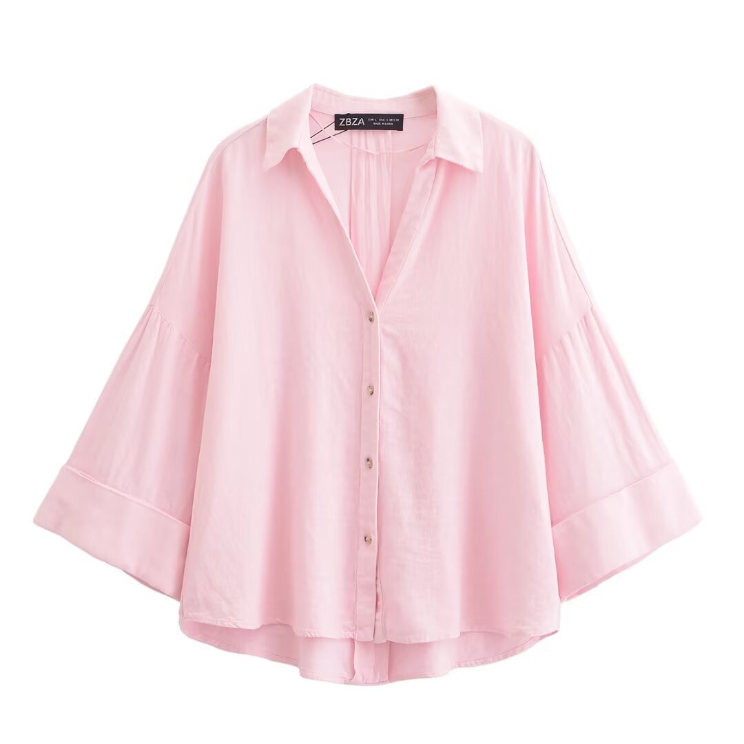 Women's relaxed oversized shirt blouse with wide collar and three-quarter sleeves Mune Fashion