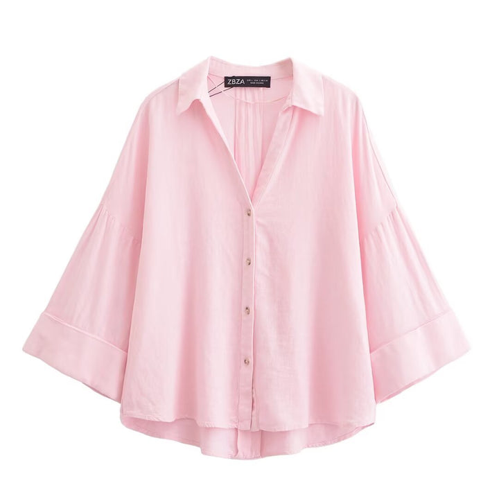 Women's relaxed oversized shirt blouse with wide collar and three-quarter sleeves Mune Fashion