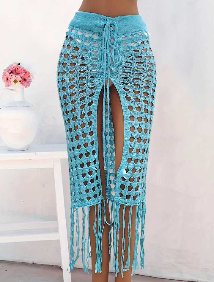 Women's crocheted beach sarong with fringes Mune Fashion