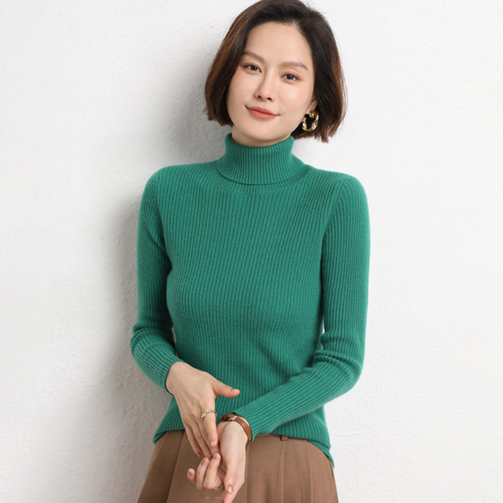 Women's Tailored Fine Knit Turtleneck Sweater with Fine Ribbed Texture and Cashmere Look Mune Fashion