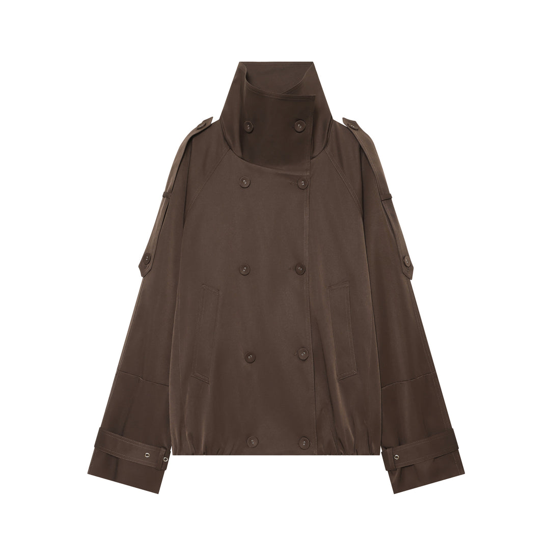 Women's double-breasted cape trench coat with high stand collar and adjustable sleeve tabs Mune Fashion
