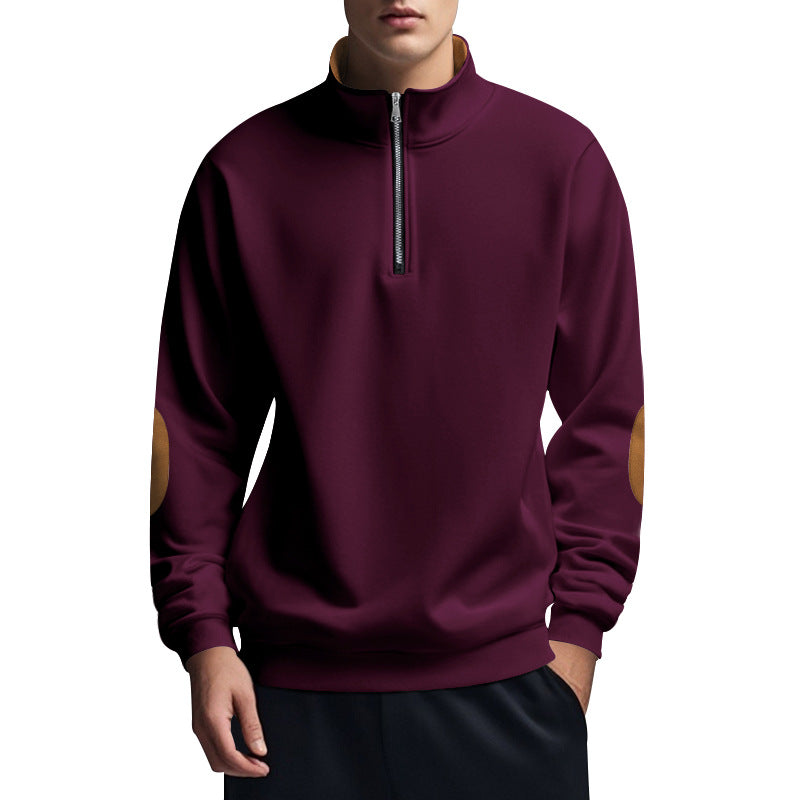 Men's half-high zip pullover with stand-up collar, elbow patches and modern regular fit Mune Fashion