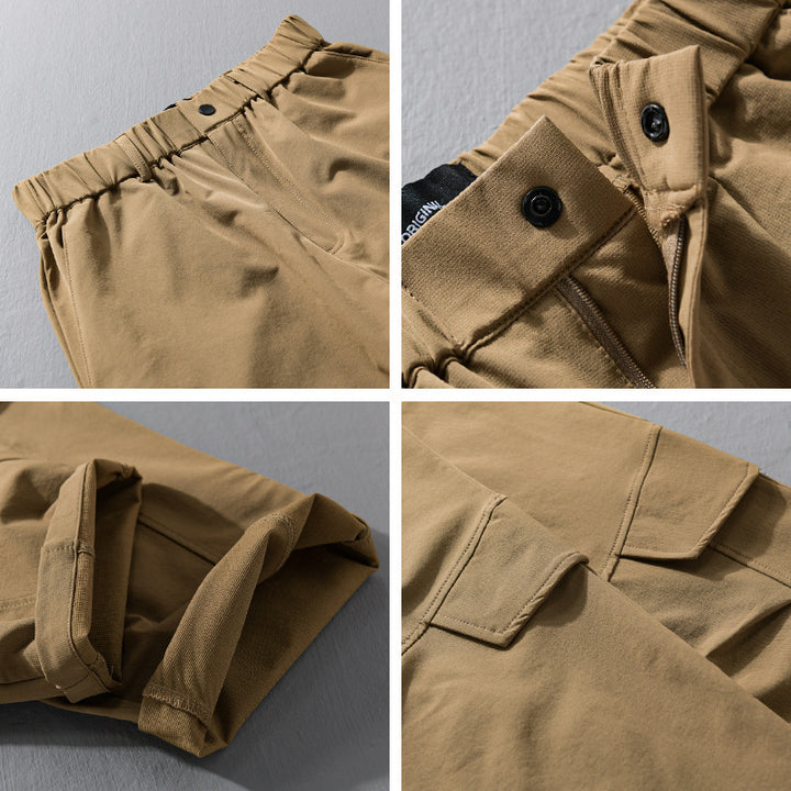 Men's Utility Cargo Pants with Elastic Waistband, Knee Patches, and Flap Pockets Mune Fashion