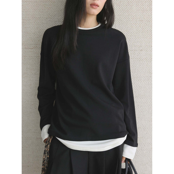 Women's Casual Layering Sweatshirt with Round Neck and Dropped Shoulder Mune Fashion