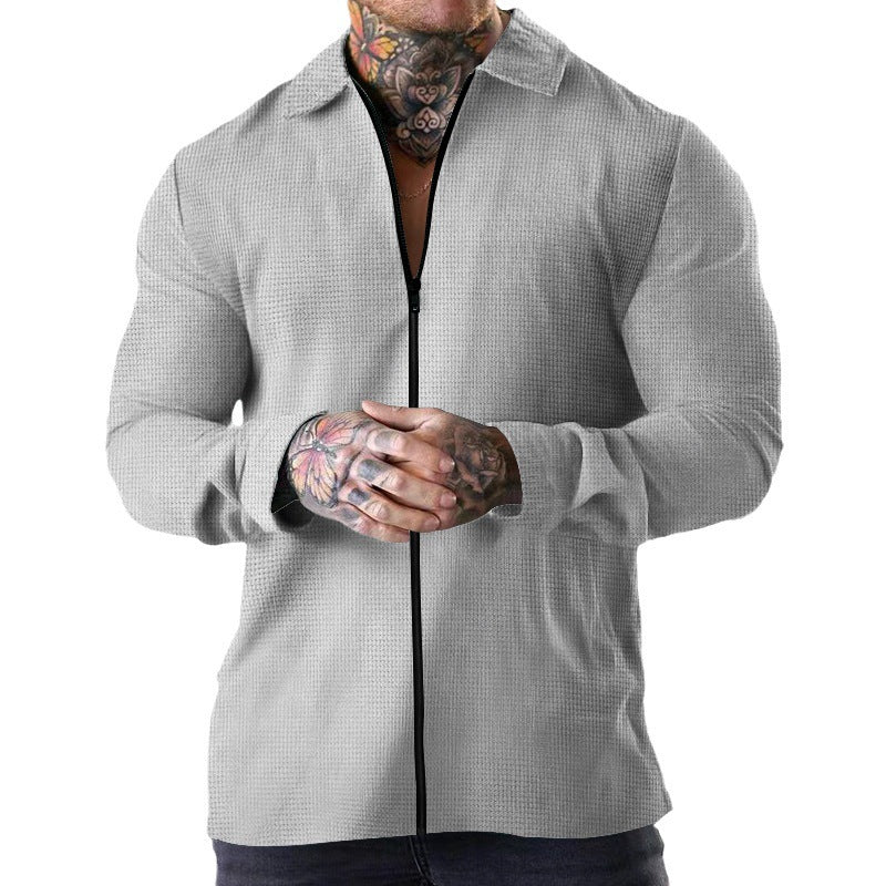 Men's structured zip shirt jacket made of waffle knit with Kent collar and slim silhouette Mune Fashion