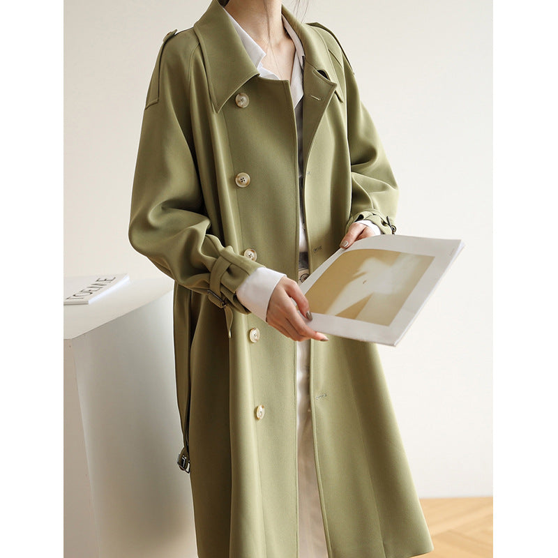Ladies Elegant Trench Coat with Wide Collar Mune Fashion