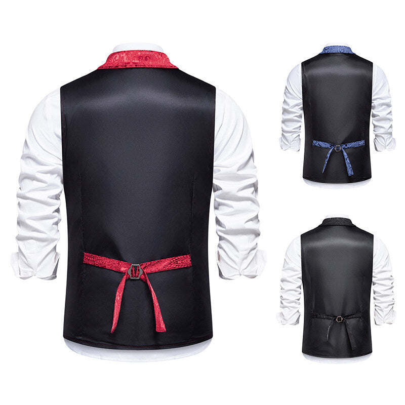 Men's Paisley Jacquard Waistcoat with Shawl Collar, Tailored Fit and Decorative Buttons Mune Fashion