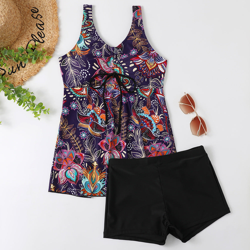 Ladies Tankini Set with Fashionable Floral Print and Ruffles Mune Fashion