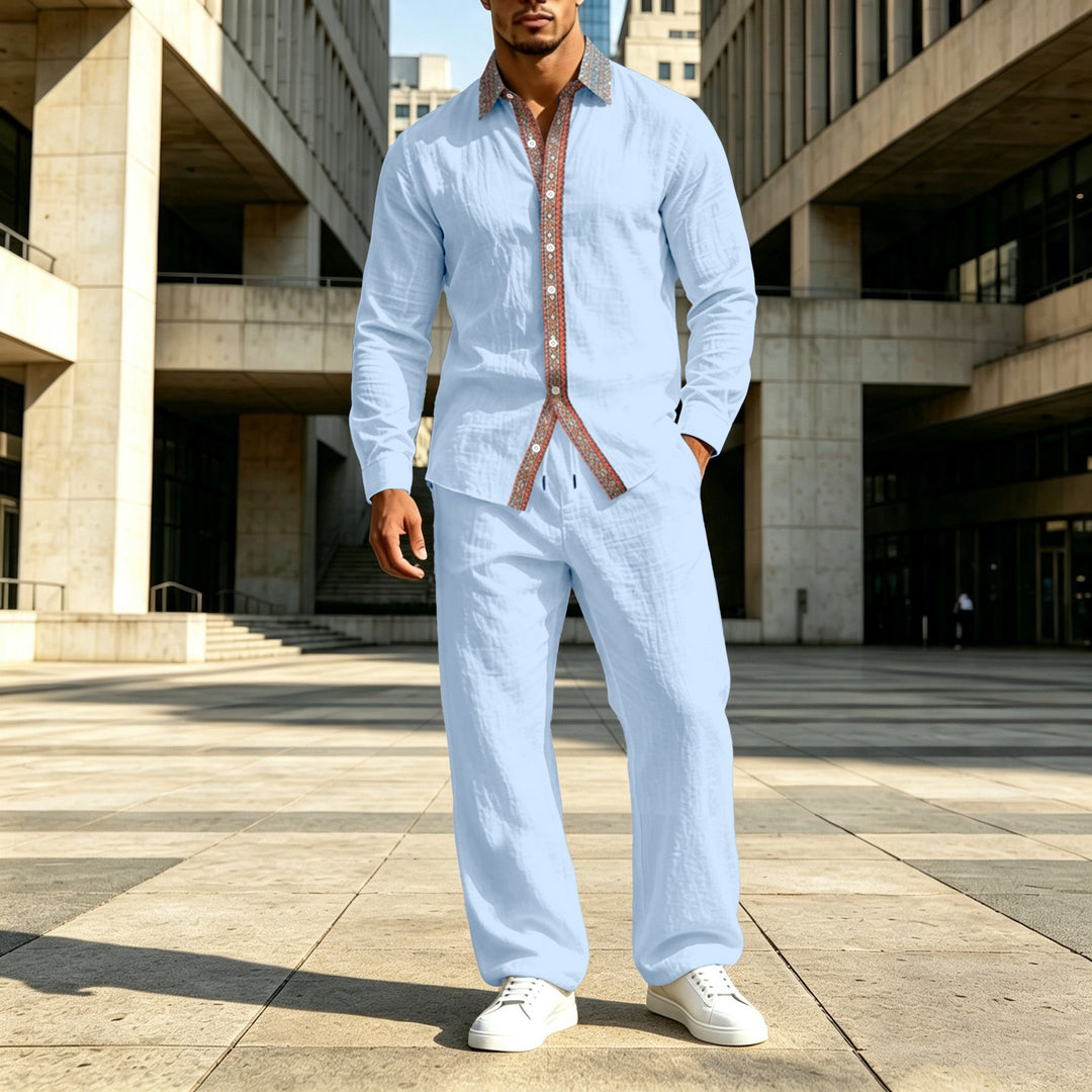 Men's linen shirt with contrast button placket and casual fit Mune Fashion