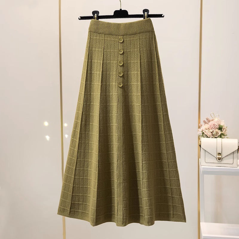 Women's Long Pleated Skirt with Button Details Mune Fashion