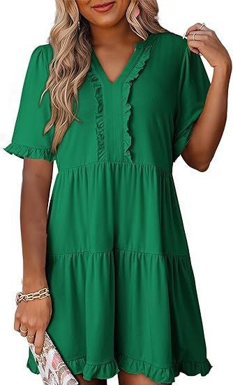 Women's lightweight swing dress with V-neck, tiered skirt and delicate ruffles Mune Fashion