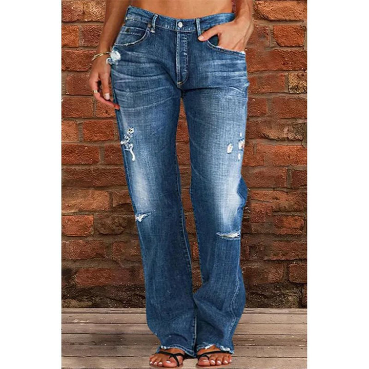 Women Loose Destroyed Jeans with Wide Leg and Low Rise Mune Fashion