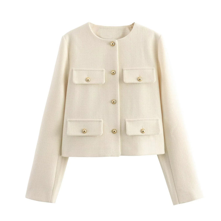 Women's Stylish Short Jacket with Flap Pockets