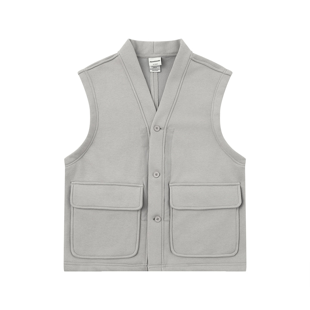 Unisex Utility Vest with V-Neck, large flap pockets and button placket Mune Fashion