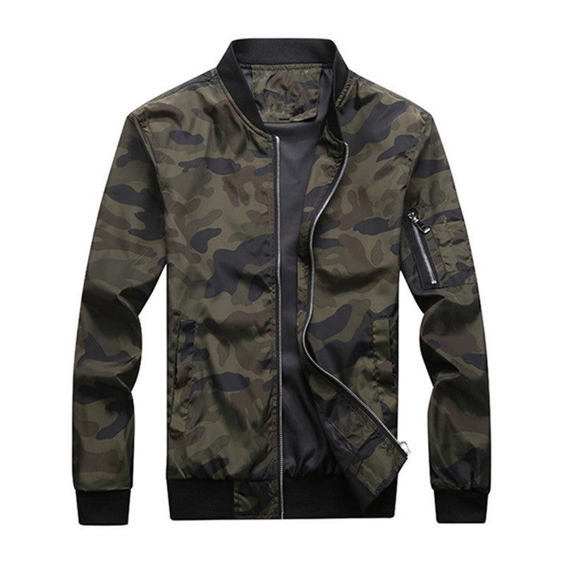 Men's Camouflage Bomber Jacket with Arm Pocket, Elastic Cuffs, and Lightweight Windbreaker Quality Mune Fashion