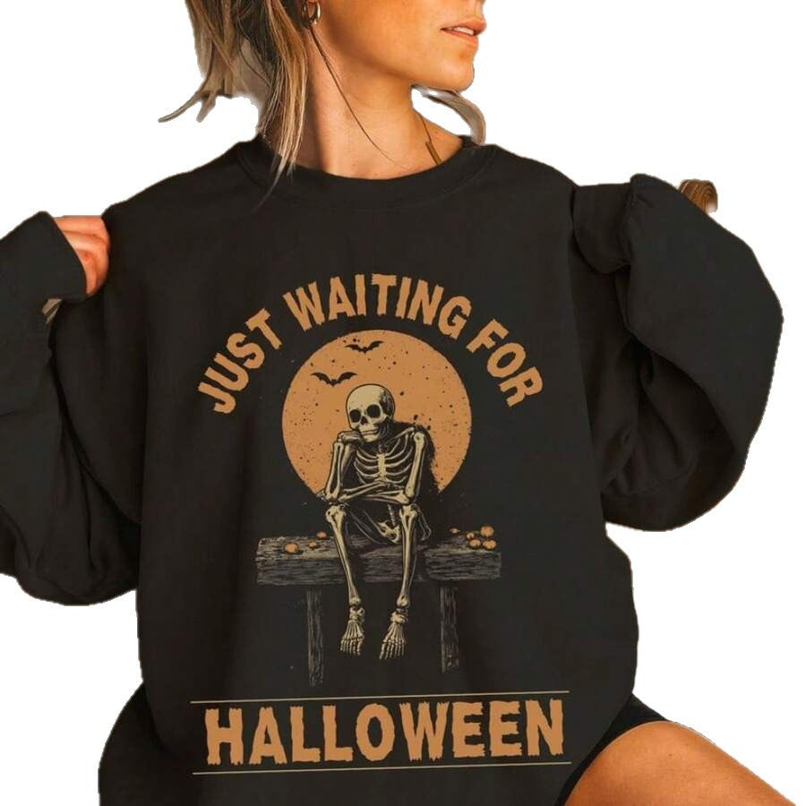 Women's oversized sweatshirt dress with Halloween skeleton print, soft cotton blend and ribbed round neckline Mune Fashion