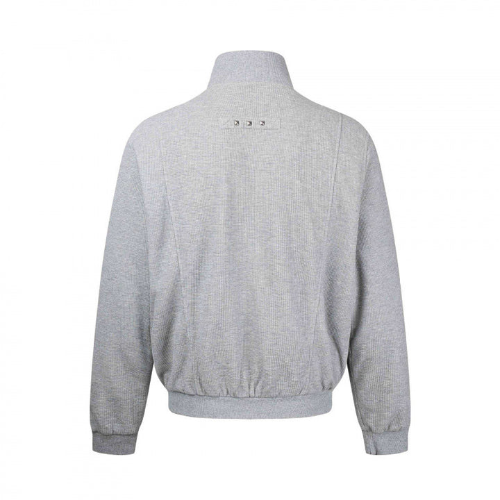 Unisex Chunky Knit Zip Bomber Jacket with Stand-up Collar, Stud Detail and Zip Pockets Mune Fashion