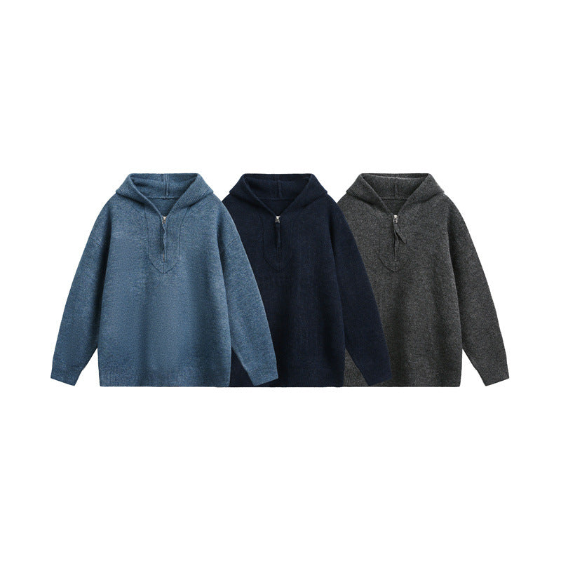 Unisex Chunky Knit Hoodie with Half Zipper and Boxy Cut Mune Fashion