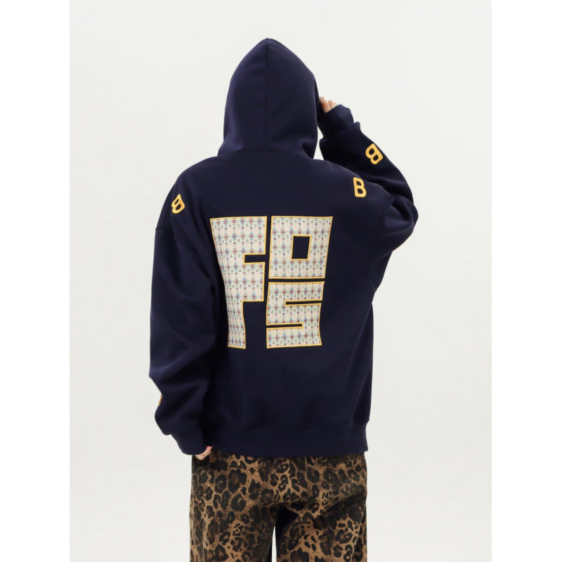 Unisex Oversized Hoodie with large intarsia block print and ribbed hem Mune Fashion