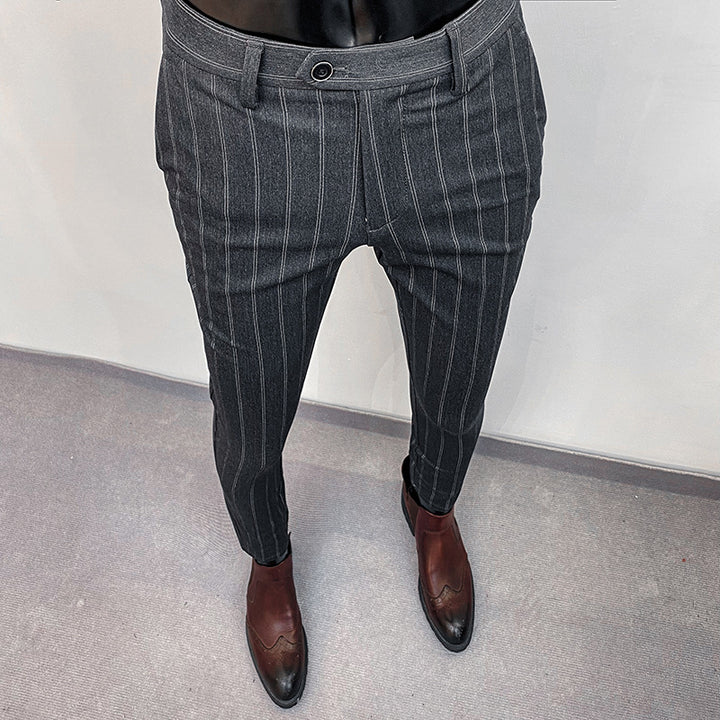 Men's tailored pinstripe suit trousers with ankle hem and crease Mune Fashion