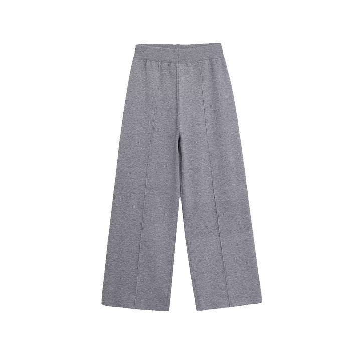 Women's wide knit pants with high waistband, elastic waistband and dividing seam