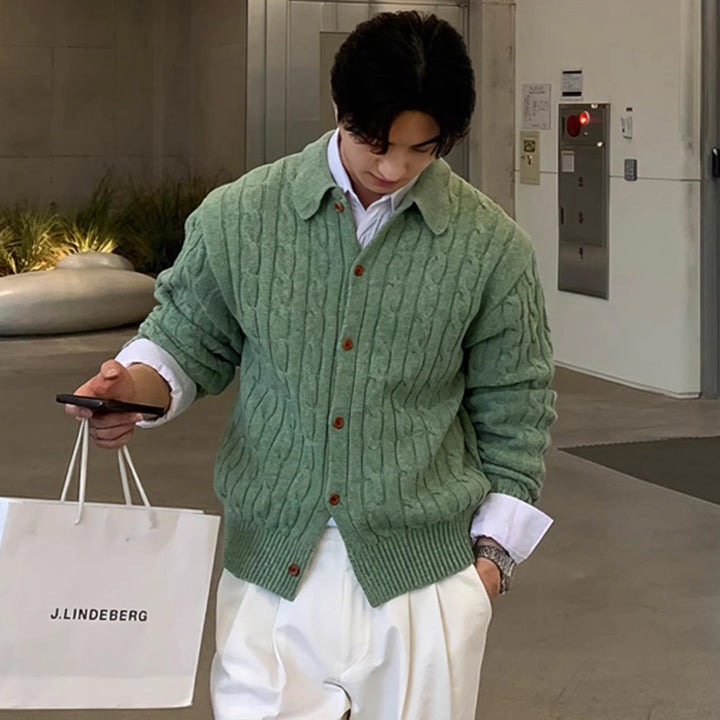 Men's Chunky Knit Cardigan with Button Placket Mune Fashion
