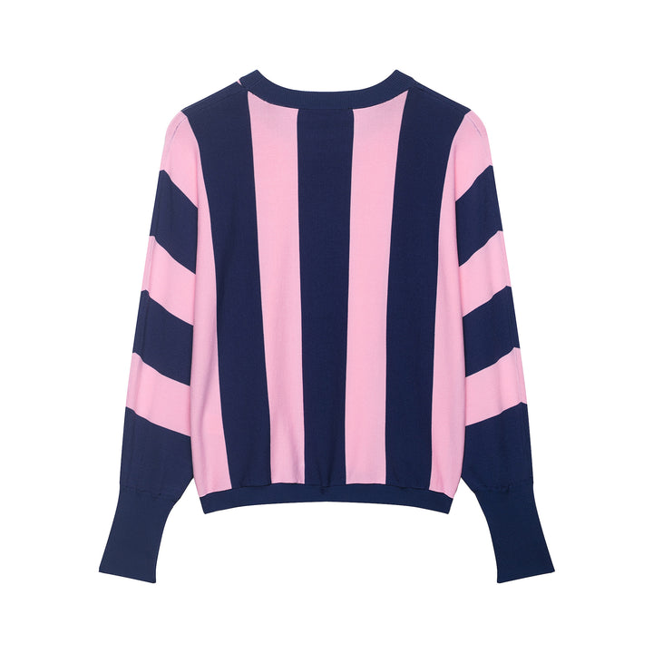 Women's Oversized Knit Sweater with Wide Stripes, Round Neckline and Extended Ribbed Sleeves Mune Fashion