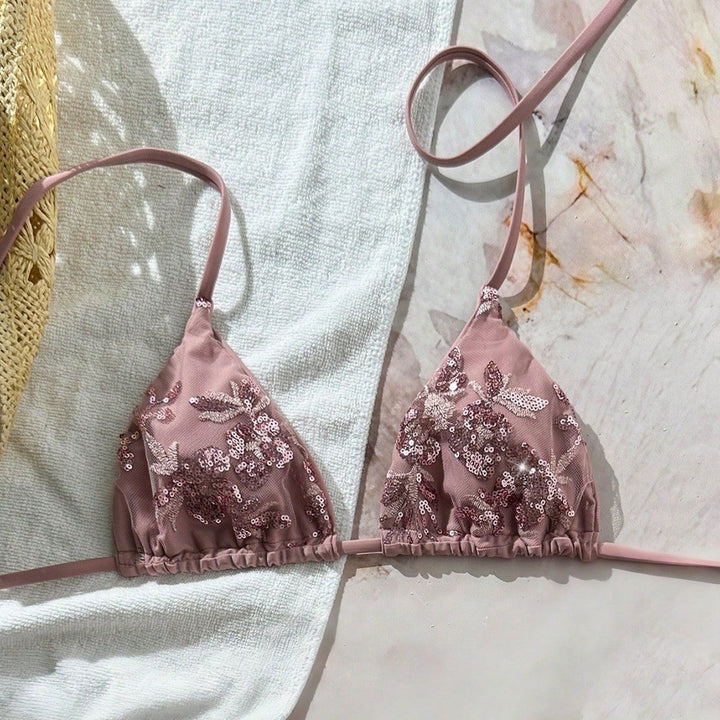 Women's Triangle Bikini with Sparkling Sequins Mune Fashion