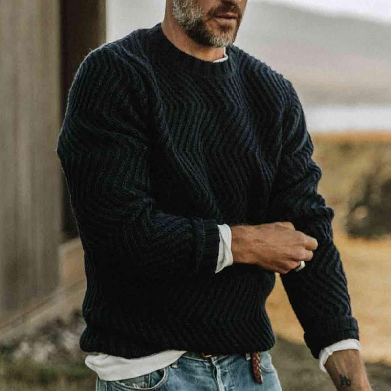 Men's chunky knit sweater with zigzag structure and round neckline Mune Fashion