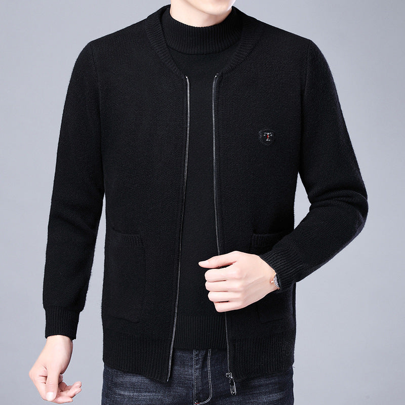 Men's fine-knit cardigan with full zip, chest emblem, and patch pockets Mune Fashion
