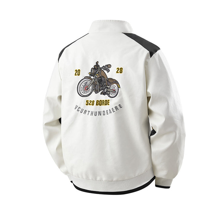 Men's Fashion Faux Leather Jacket with Embellished Embroidery Mune Fashion