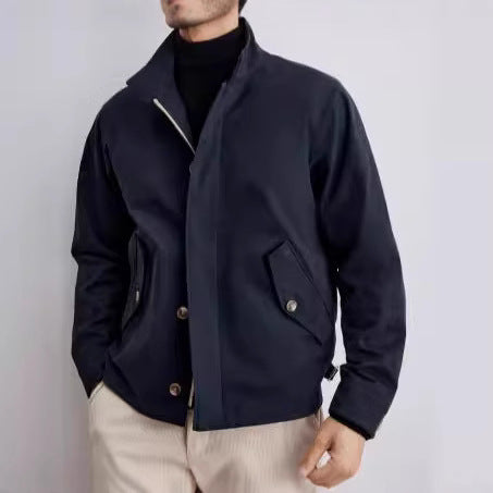 Men's Short Jacket in Military Style made of technical cotton blend fabric with stand-up collar and concealed zipper placket Mune Fashion