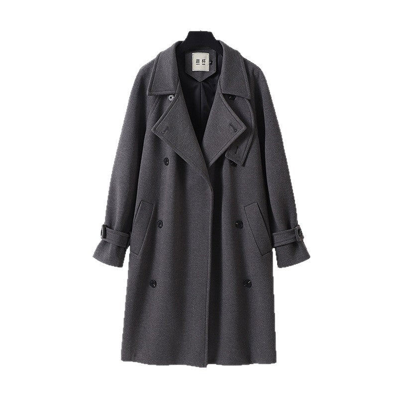 Men's Maxi Length Double-Breasted Wool Blend Coat with High Stand Collar and Tie Belt Mune Fashion