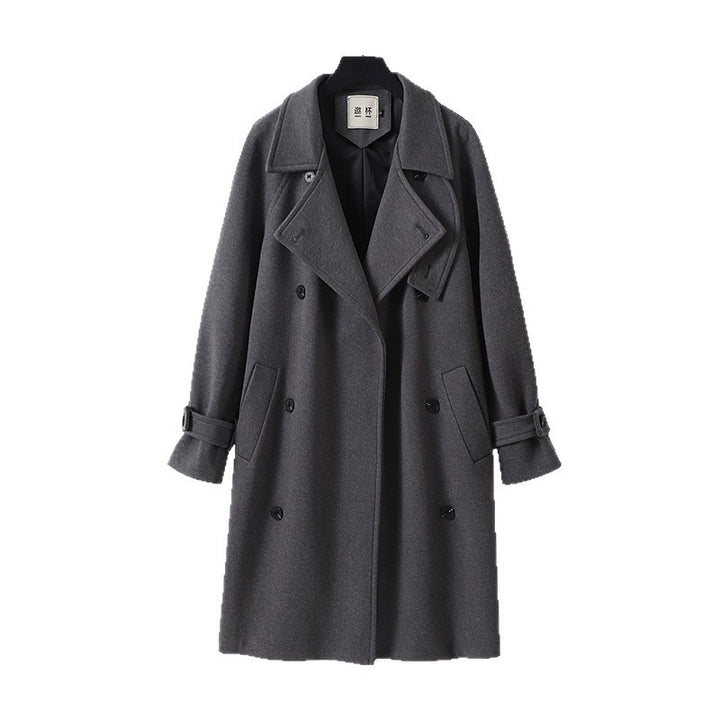 Men's Maxi Length Double-Breasted Wool Blend Coat with High Stand Collar and Tie Belt Mune Fashion