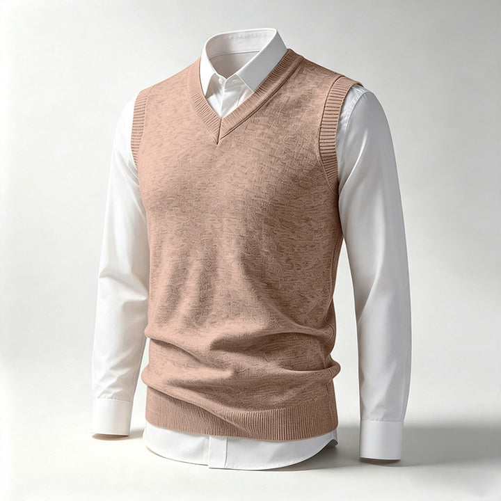 Men's Sleeveless Fine Knit V-Neck Vest with Ribbed Hem Mune Fashion