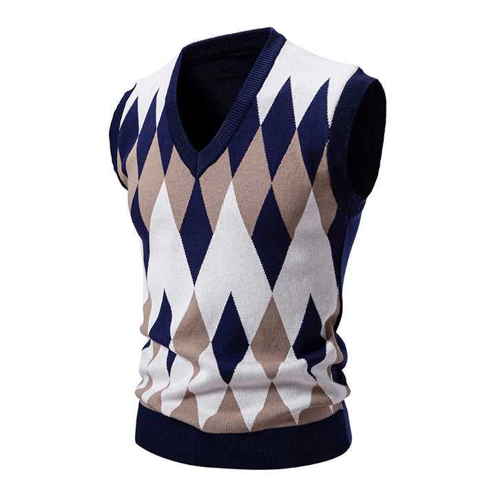 Men's sleeveless argyle knit vest with V-neck and fitted cut Mune Fashion
