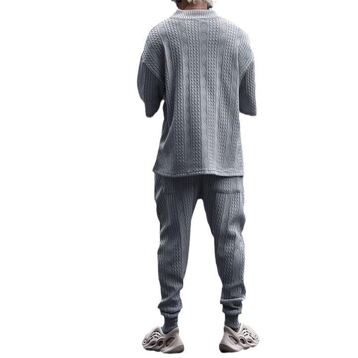Men's casual knit set with V-neck and drawstring jogger pants Mune Fashion