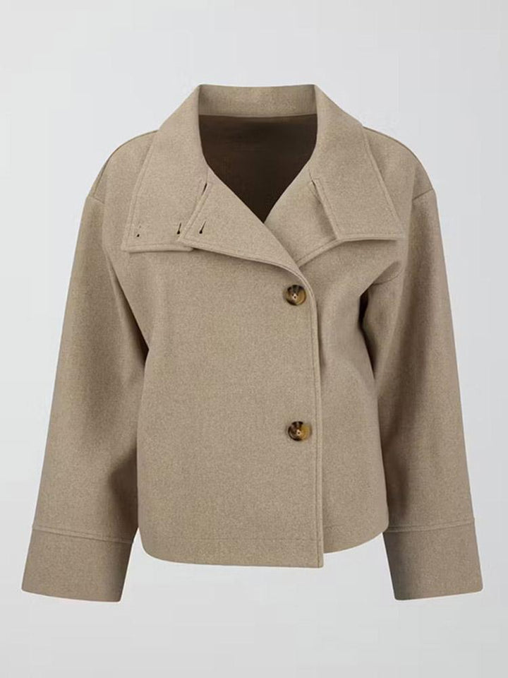 Ladies' Short Jacket with High Collar and Fastening Mune