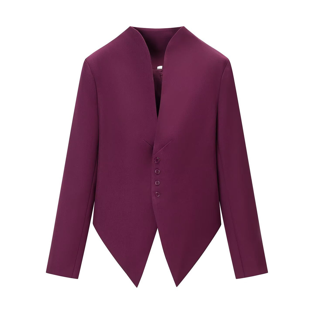 Women's Asymmetrical Cropped Blazer with Pointed Hem and Stand-Up Collar Mune Fashion
