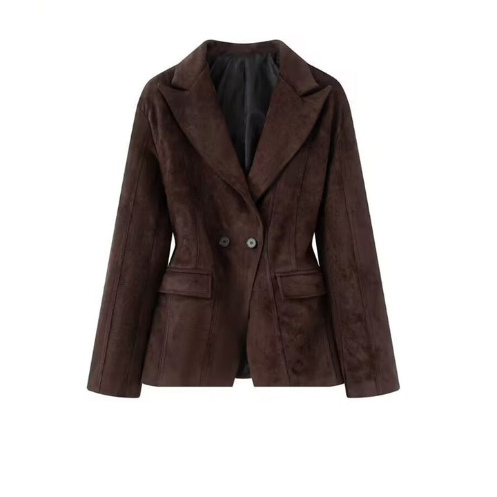 Women's Tailored Suede Blazer with Notched Collar and Flap Pockets Mune Fashion