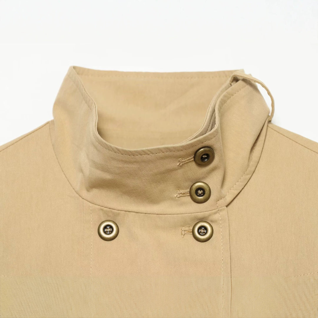 Women Cropped Double-Breasted Utility Jacket with High Stand Collar Drune