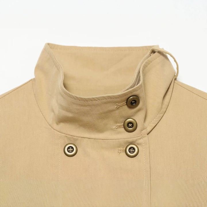 Women Cropped Double-Breasted Utility Jacket with High Stand Collar Drune