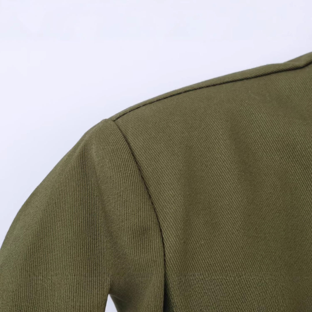Women Military Inspired Short Jacket with Decorative Cord Overlay and Stand Collar Mune Fashion