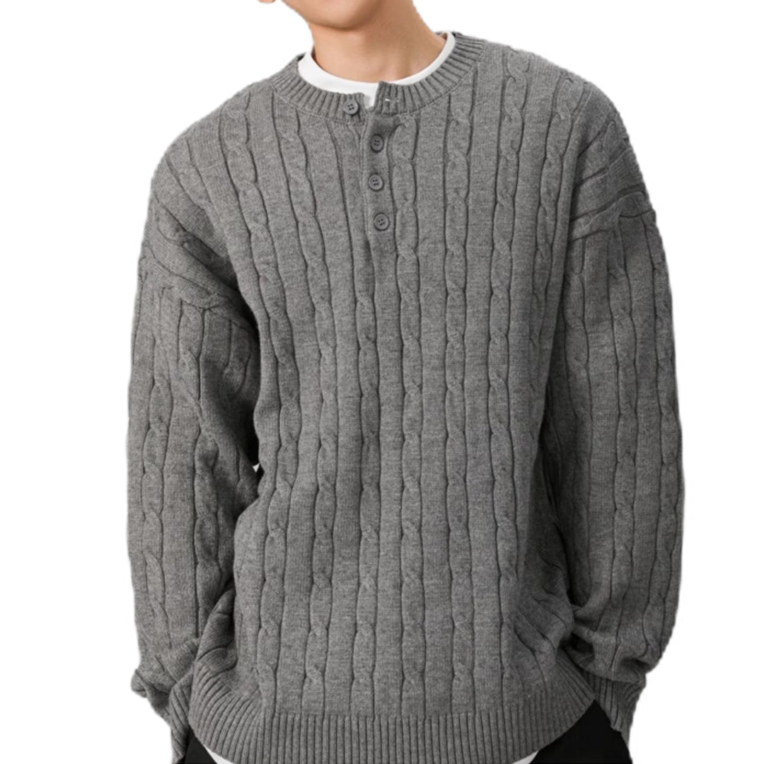 Men's chunky knit sweater with button placket Mune Fashion
