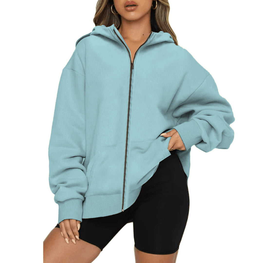 Women's lightweight zip hoodie in relaxed fit with kangaroo pocket and ribbed cuffs Mune Fashion