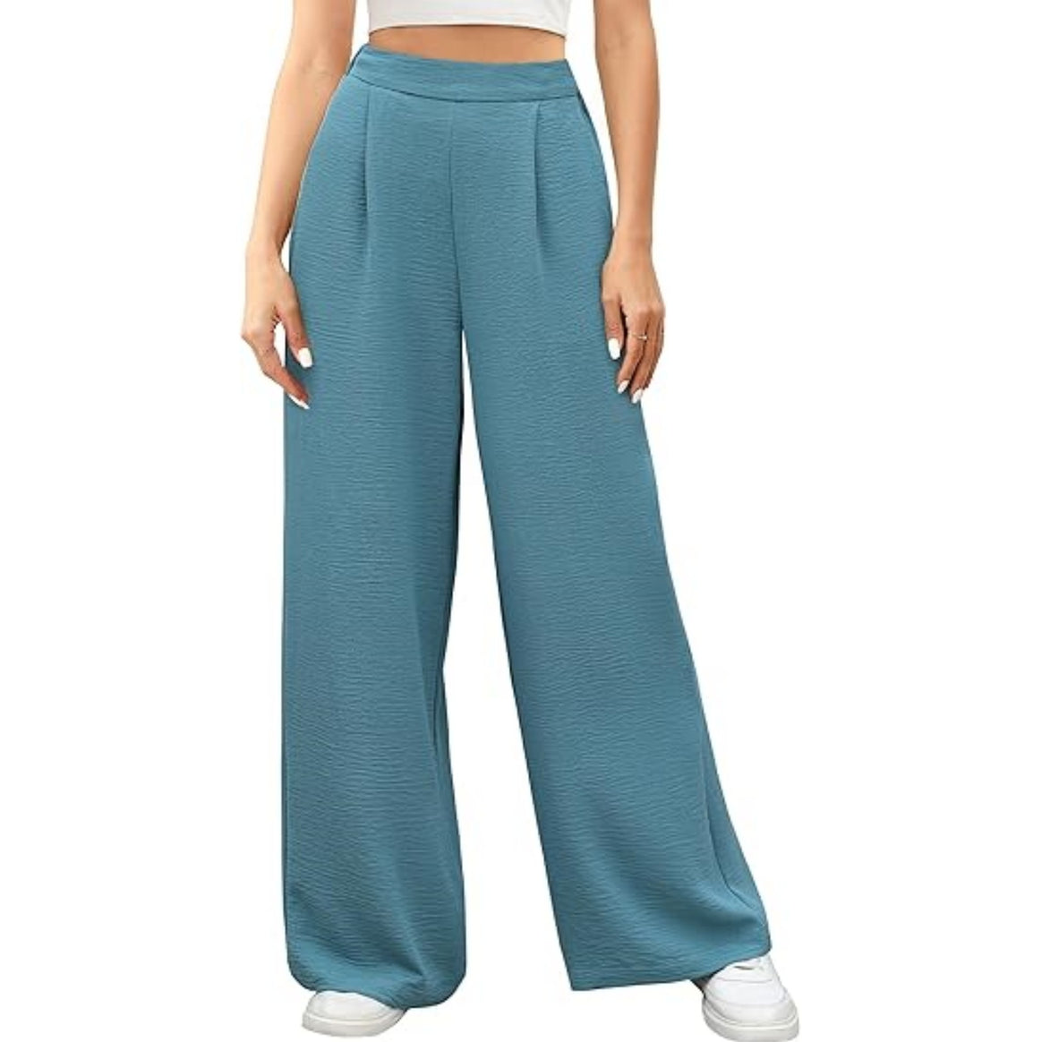 Women's wide High-Waist Palazzo pants with textured fabric Mune Fashion